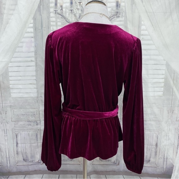NEW Ralph Lauren Size M Medium Garnet Pink Solid Velvet Belted Peplum Blouse Top - Picture 7 of 12